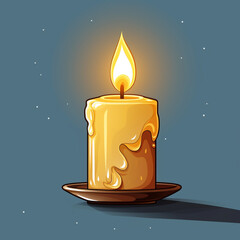 Graphic illustration of a burning candle. Isolated on plain color background.