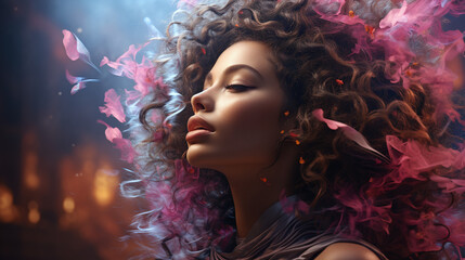 Women spitting magical colorful smoke. Wallpaper. 