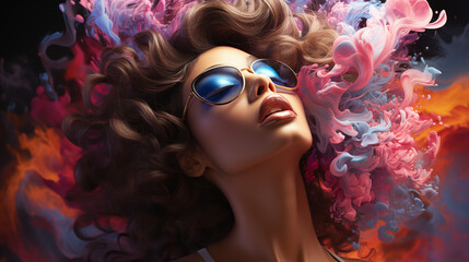 Women spitting magical colorful smoke. Wallpaper. 