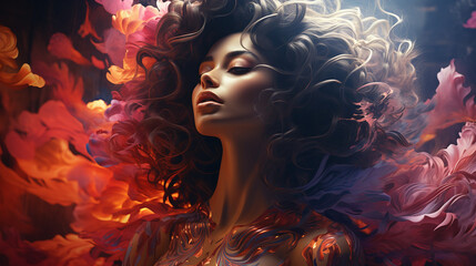 Women spitting magical colorful smoke. Wallpaper.