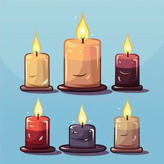 Graphic illustration of a burning candle. Isolated on plain color background.