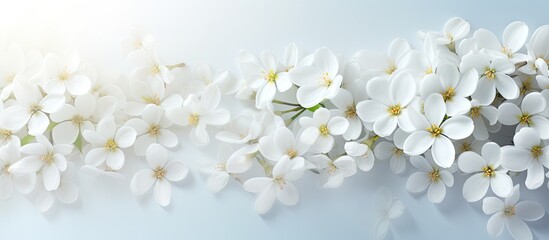 An abstract background with white flowers, a natural floral image that has space for text. Perfect