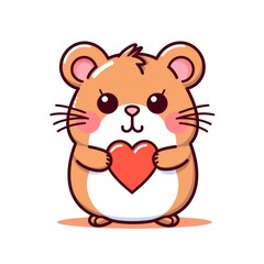 cute little hamster holds a heart, stiker isolated on white, ai tools generated image