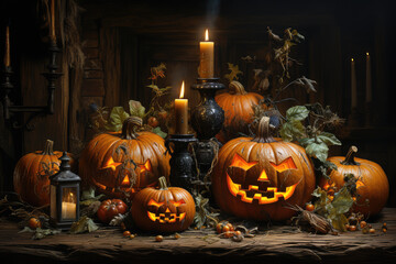 Obraz premium halloween day moonlight bathes the landscape in a silvery glow , ai generated.