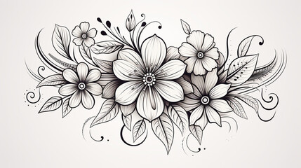 Hand-Drawn Mandala with Delicate Lines and Floral Elements 