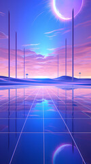 Neon empty futuristic field with poles with cloudy sky and a shining moon phone hd wallpaper ai generated