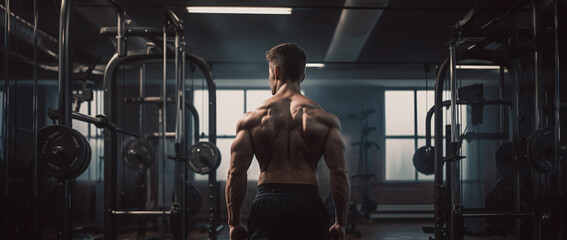 Fototapeta na wymiar Bodybuilder performing workouts in a gym. Gym background. 