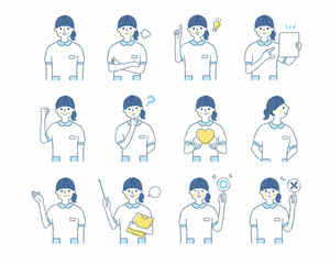 女性医療従事者の表情　バリエーションセット