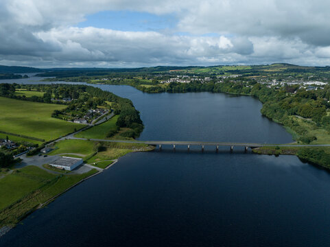 road bridge over blessing ton lake reservoir, county wicklow, ireland