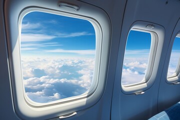 Airborne Cloudscape A Plane Window View. Generative AI