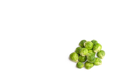 Green fresh brussels sprouts on the white background