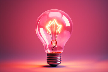 leuchtende Glühbirne in rosa pink Farbe mit dunklem Hintergrund. Generative Ai. - obrazy, fototapety, plakaty