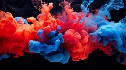 Fototapeta premium Acrylic blue and red colors in water. Ink blot. Abstract black background.