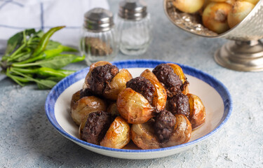 Traditional Turkish food; Onion kebab (Turkish name; Sogan kebabi) Local food of Gaziantep region