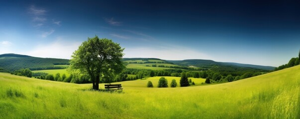 Naklejka premium Grüne Landschaft im Sommer als Hintergrund, Generative AI