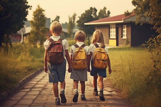 Happy children going to school