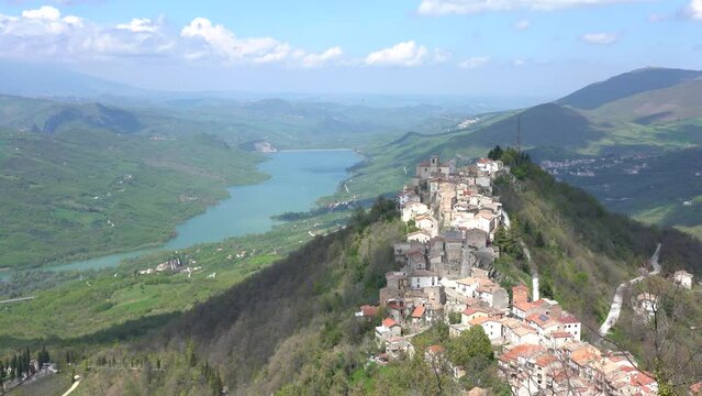 Panoramic view of Monteferrante and Lake Bomba, beautiful village in Chieti Province, Abruzzo, central Italy.