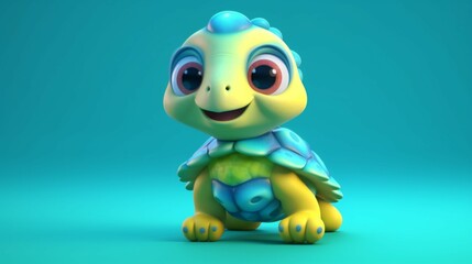 Cute Cartoon Turtle Character.Generative AI
