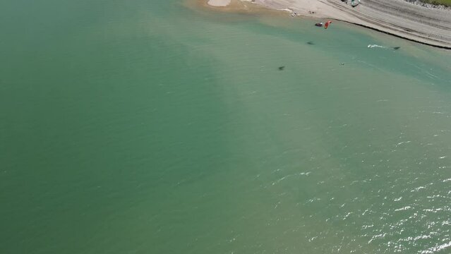 Lake Reschensee in Tirol with the sunken church tower