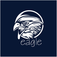 Eagle logo vector illustration. Animal logo illustration isolated on dark blue background.