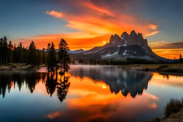 sunset over the lake