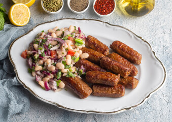 Turkish Tekirdag or inegol Kofte with Piyaz Salad