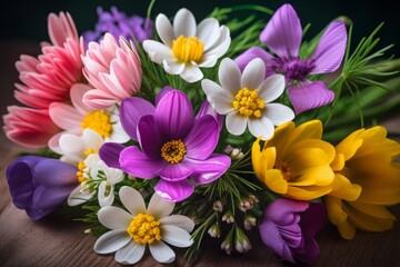 Colorful spring flowers as present. Generative AI