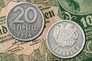 Closeup of 20 Armenian luma coins