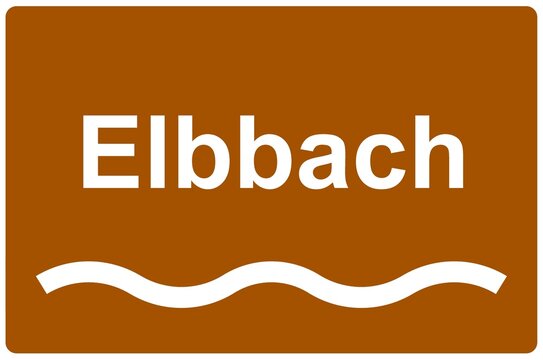 Illustration eines Flussnamenschildes des Flusses "Elbbach"	