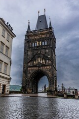 Fototapeta na wymiar Old Town Bridge Tower Gothic monument located in Prague, Czech Republic.