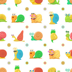 Abstract Seamless Pattern Flat Cartoon Animal Insect Snail Vector Design Style Elements Fauna Wildlife