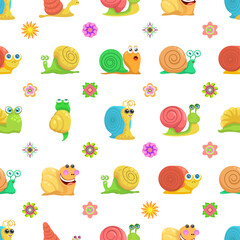 Abstract Seamless Pattern Flat Cartoon Animal Insect Snail Vector Design Style Elements Fauna Wildlife