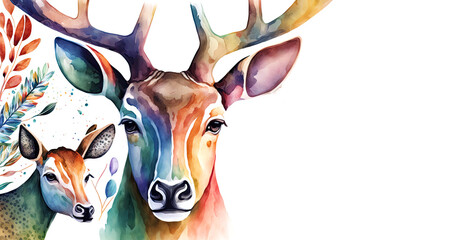 deer head watercolor illustration style