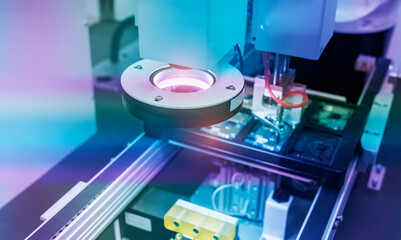 Sensor scanning the circuit board  in intellegence pcb factory