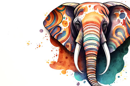 Elephant Head Watercolor Illustration Style