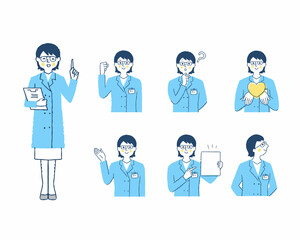 女性医療従事者の表情　バリエーションセット