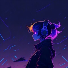 Obraz premium an illustration of a girl with headphones created with Generative AI technology