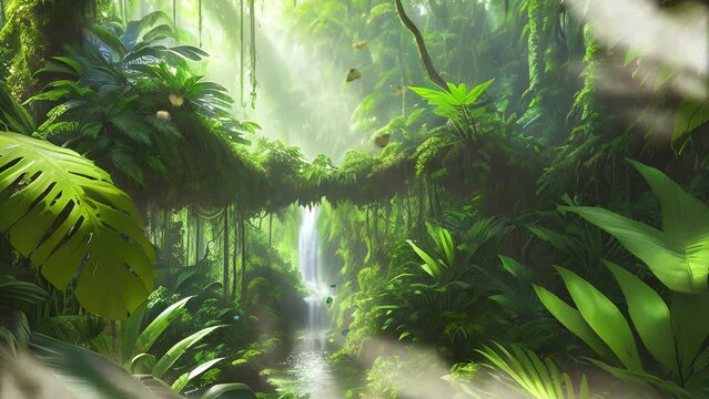 Beautiful scenery of inside tropical jungle. Seamless loop video