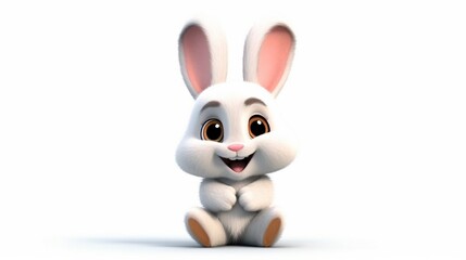 Happy bunny cartoon isolated on white background.Generative AI