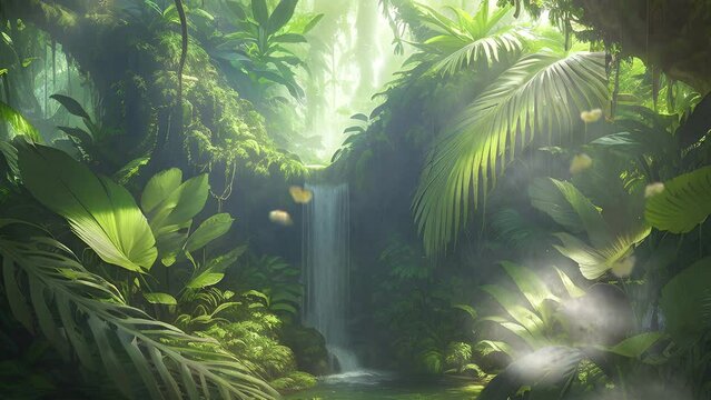 Beautiful scenery of inside tropical jungle. Seamless loop video