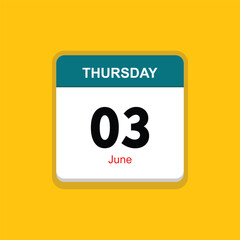 june 03 thursday icon with yellow background, calender icon