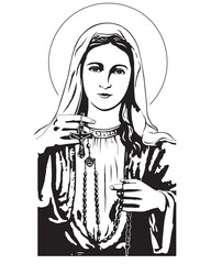 Our Lady of The holy Rosary Illustration Virgin Mary Catholic vector