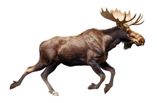 moose running side profile view isolated on transparent background