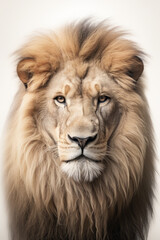the lion king - roar - teeth - wild lion - studio - isolated - white background - Created with Generative AI technology.