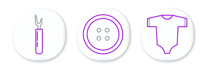 Set line Baby clothes, Cutter tool and Sewing button for icon. Vector