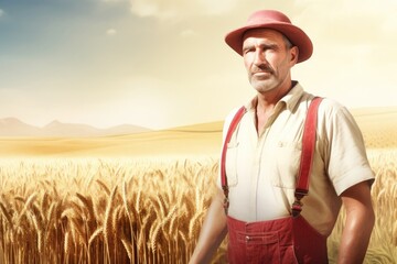 Portrait of european farmer standing in wheat field. Generative ai