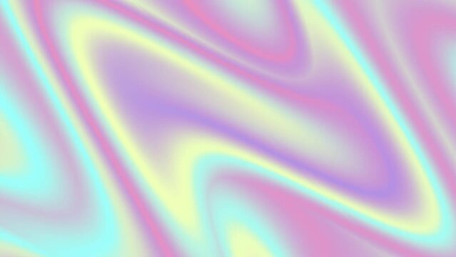Holographic wave in motion. Abstract trendy rainbow holographic background in 80s style. Blurred texture in violet, pink, mint and yellow colors. Pastel colors. High quality video.