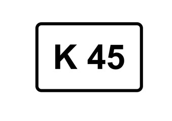 Illustration eines Kreisstraßenschildes der K 45 in Deutschland	