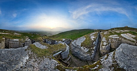 Fototapeta premium Italian trenches of the Great War at malga Pidocchio. Erbezzo, Lessinia, Veneto, Italy.