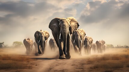 Kraftvolles Getümmel: Elefantenherde in Bewegung